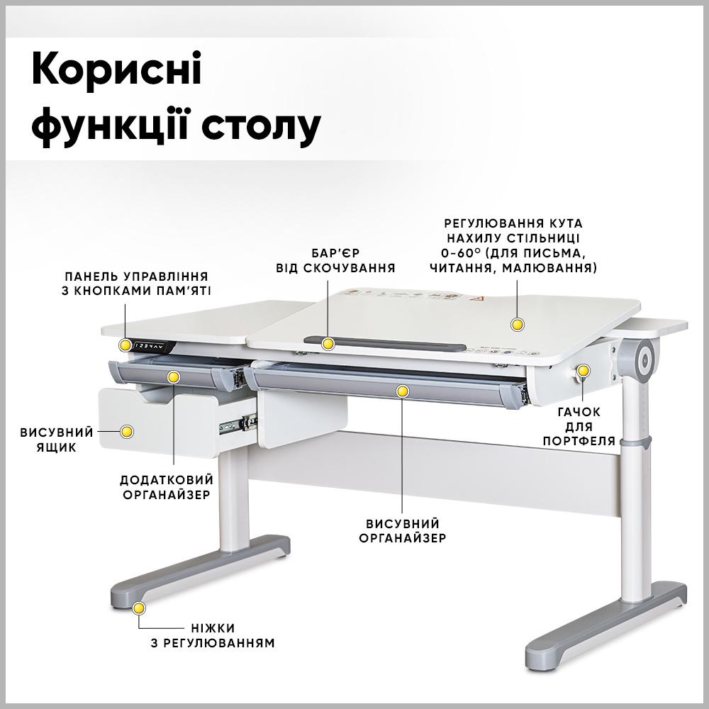 Стіл трансформер дитячий для школяра з електрорегулюванням висоти Mealux Milton Electro lite Grey (BD-730 WG lite) - фото 4