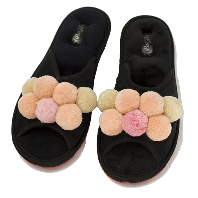 Тапки домашние PaGo Кремовый помпон р. 36 Черный Тапки домашние PaGo Кремовый помпон р. 36 Черный