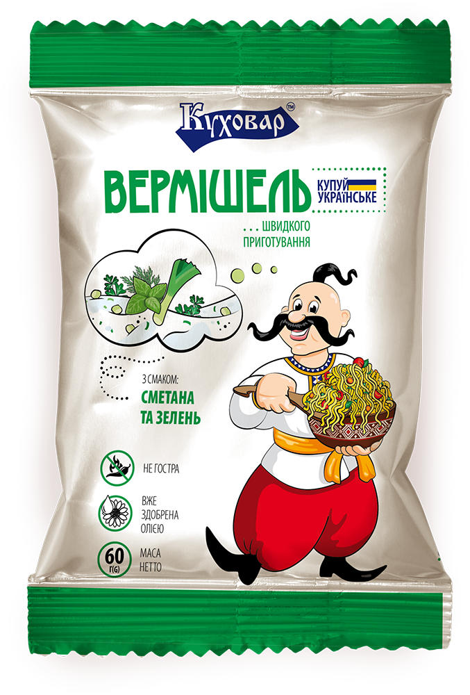 Вермишель быстрого приготовления Куховар со вкусом сметаны с зеленью/неострая 60 г (90421)