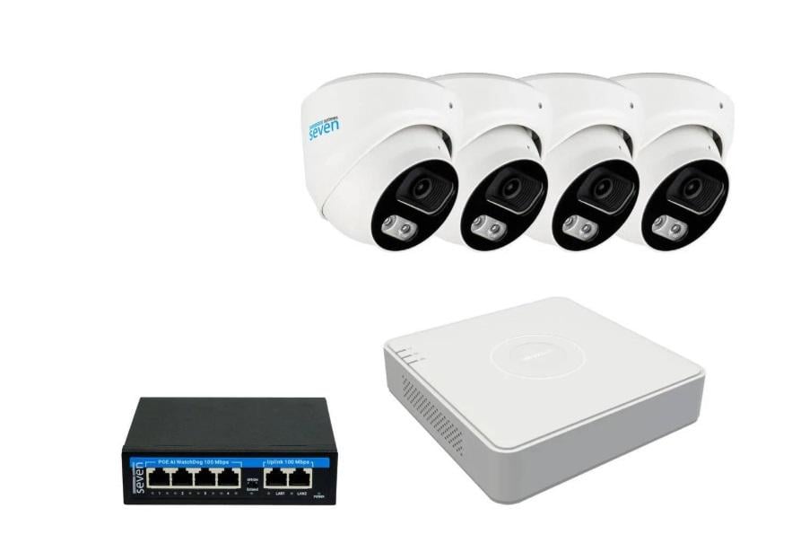 Комплект IP-видеонаблюдения Hikvision HK-IP7114OW-5MP на 4 купольные 5 Мп IP-камеры