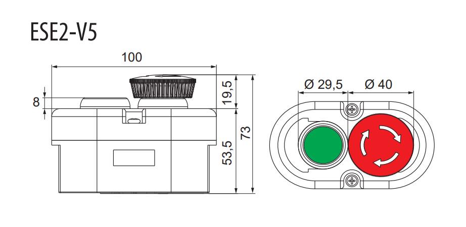 Пост двомісний ETI ESE2-V5 Старт-Стоп 230V 1NO+1NC IP65 грибок (4771443) - фото 2