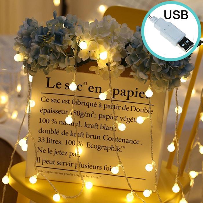 Гірлянда-нитка Кульки новорічна світлодіодна від USB 20 LED 3 м Теплий білий - фото 2