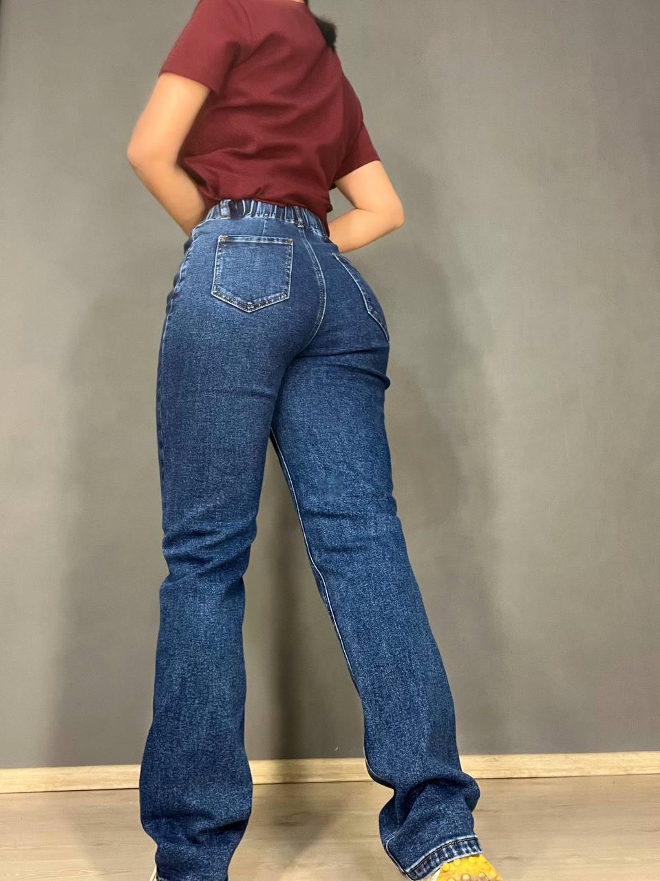 Джинсы женские Vanver 8023 MOM STRAIGHT jeans comfort ровные стрейчевые талия на резинке шнурок р. 36 Синий (3854) - фото 8