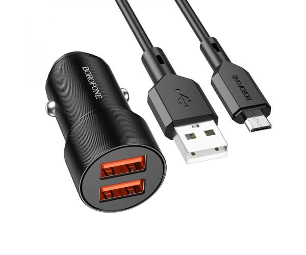 Зарядное устройство автомобильное Borofone BZ19 Wisdom Micro 2,4A 12W 1 м Black Зарядное устройство автомобильное Borofone BZ19 Wisdom Micro 2,4A 12W 1 м Black