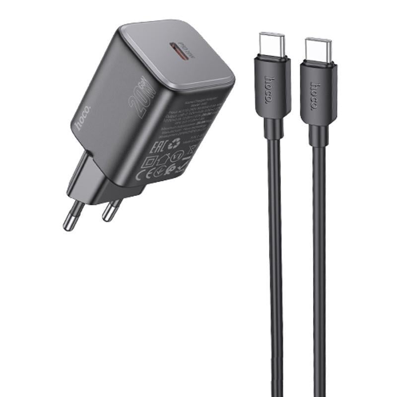 Зарядний пристрій мережевий Hoco N40 Mighty PD20W 1USB-C з кабелем Type-C to Type-C Black (00000069108_1)