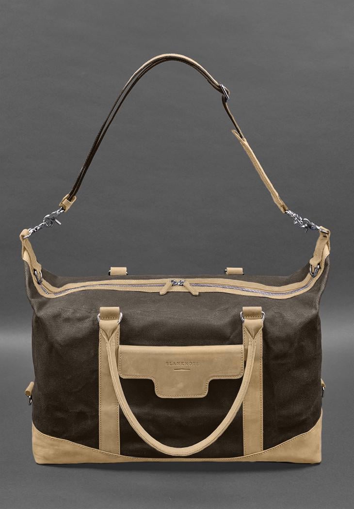 Дорожня сумка з канвасу та натуральної шкіри Crazy Horse Світло-бежевий/Коричневий (A-028856) - фото 5 Дорожня сумка з канвасу та натуральної шкіри Crazy Horse Світло-бежевий/Коричневий (A-028856) - фото 5