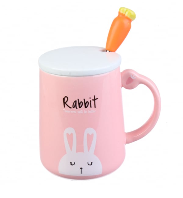 Чашка керамическая Rabbit 320 мл с ложечкой и крышечкой