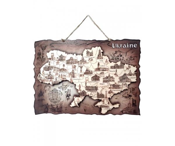 Подвесная карта Украины из дерева на английском языке
