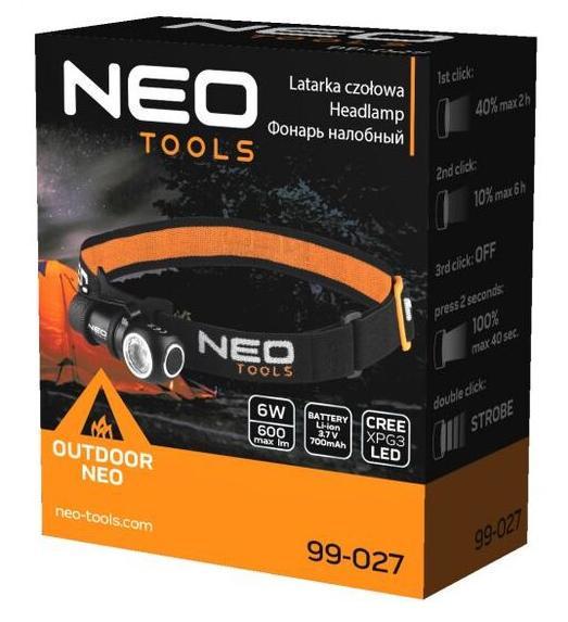 Ліхтар налобний акумуляторний NEO tools 99-027 600Lm Чорний (20870739) - фото 5