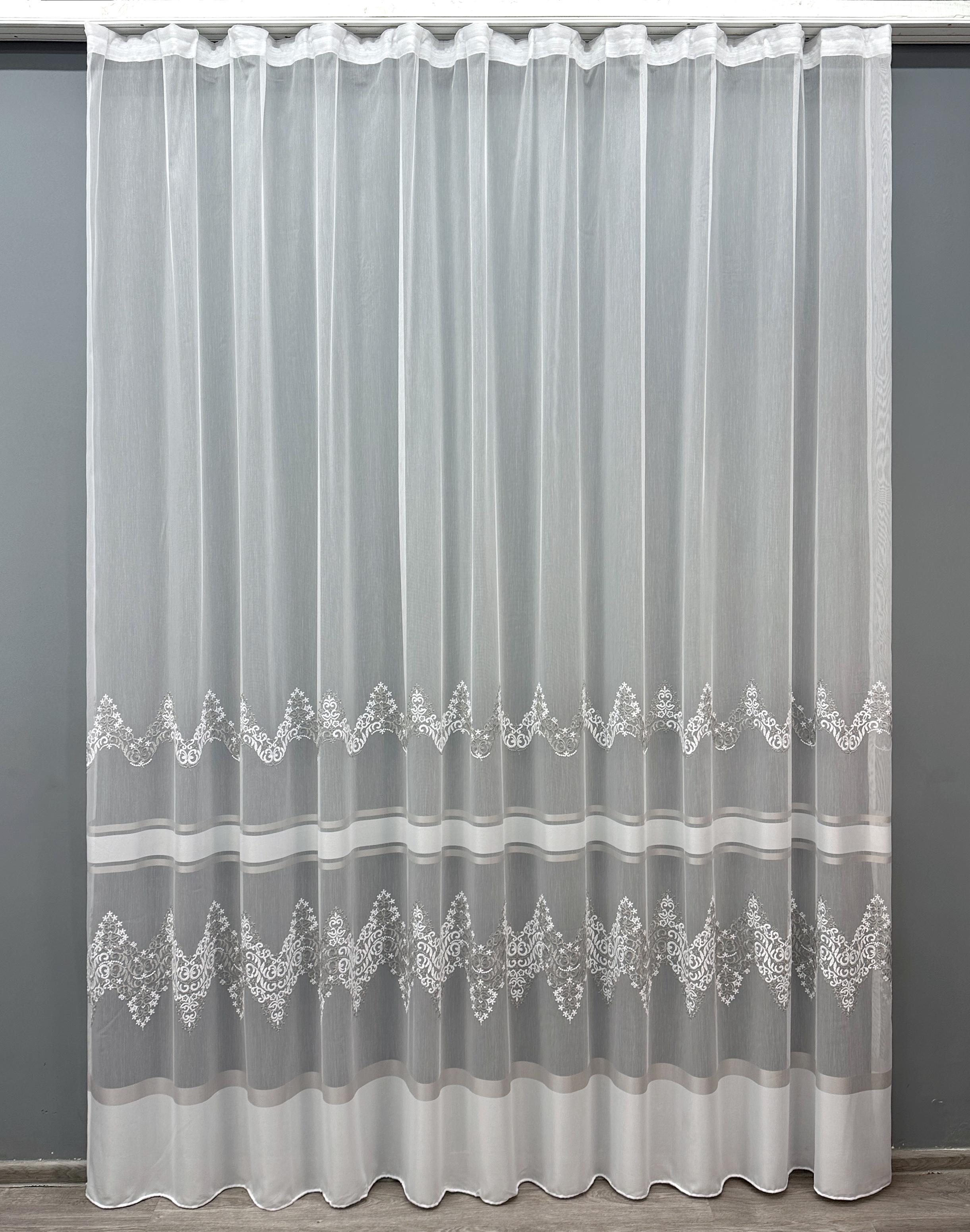 Тюль VR-Textil 1708т Бамбук с вышивкой и люрексом 300х270 см Белый/Серый (42-0707)