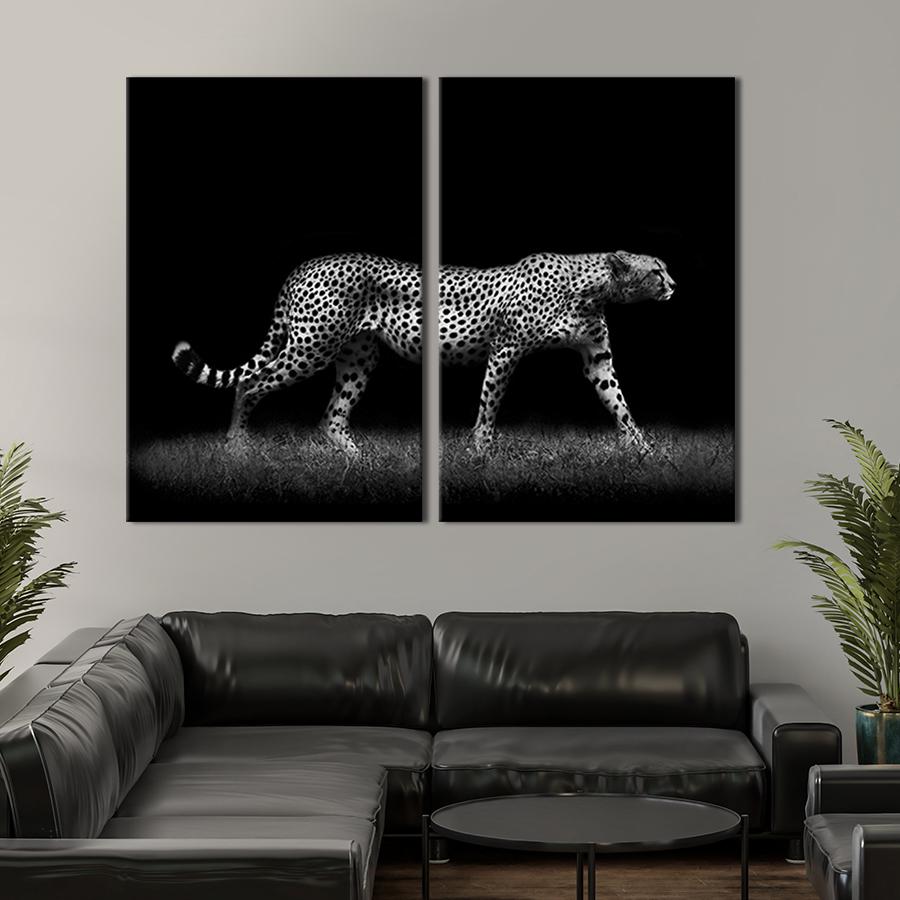 Модульная картина на холсте Диптих Леопард в ночной саванне 111x81 см (147-2)