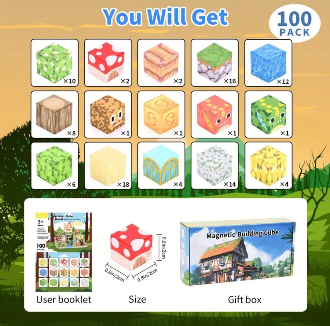 Конструктор магнітний Майнкрафт Ліс з замком деревами та драконами 100 кубиків - фото 2 Конструктор магнітний Майнкрафт Ліс з замком деревами та драконами 100 кубиків - фото 2