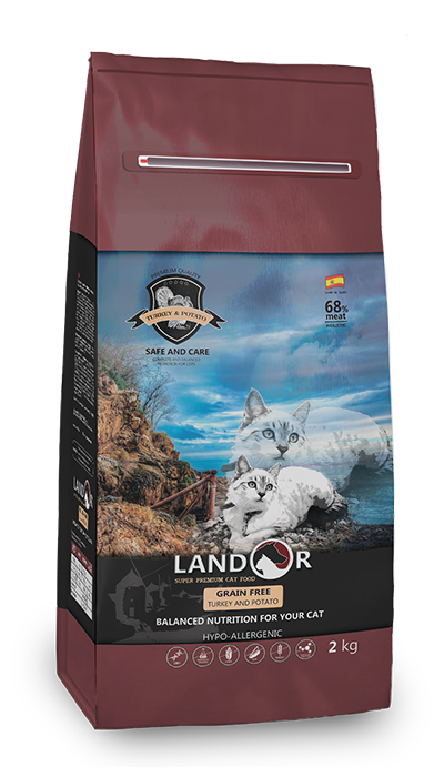 Корм сухой для взрослых котов LANDOR Grain Free Turkey&Potato Индейка с бататом беззерновой 2 кг (31365259)