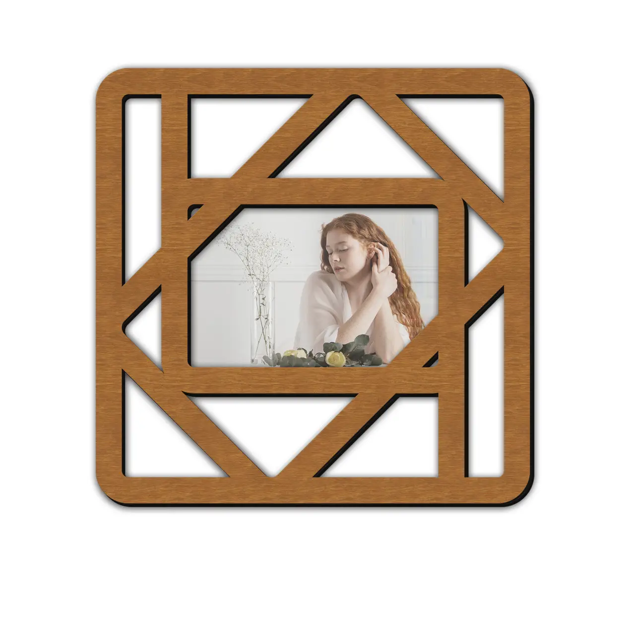 Рамка для фото геометрическая деревянная Светло-коричневый (boho_rectangles_modern-4) - фото 1