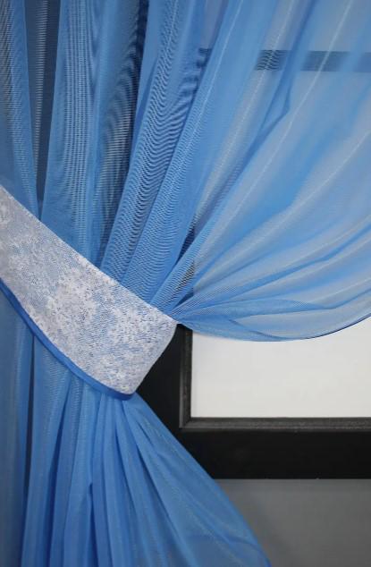 Фіранка на кухню з ламбрекеном 280х170 см Блакитний/Білий (084к) - фото 2 Фіранка на кухню з ламбрекеном 280х170 см Блакитний/Білий (084к) - фото 2