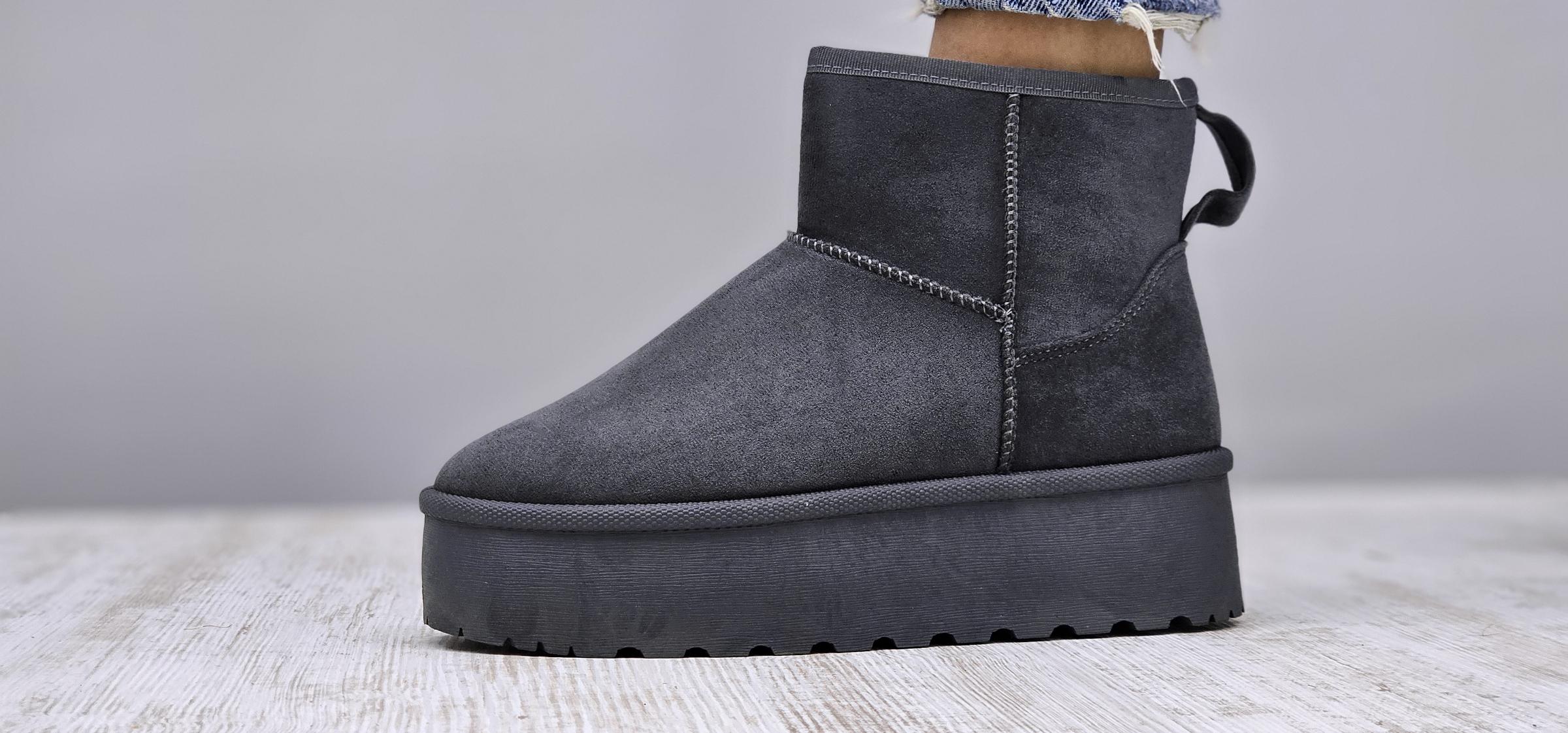 Уги зимові жіночі короткі на платформі р. 37 Темно-сірий (3329) - фото 7