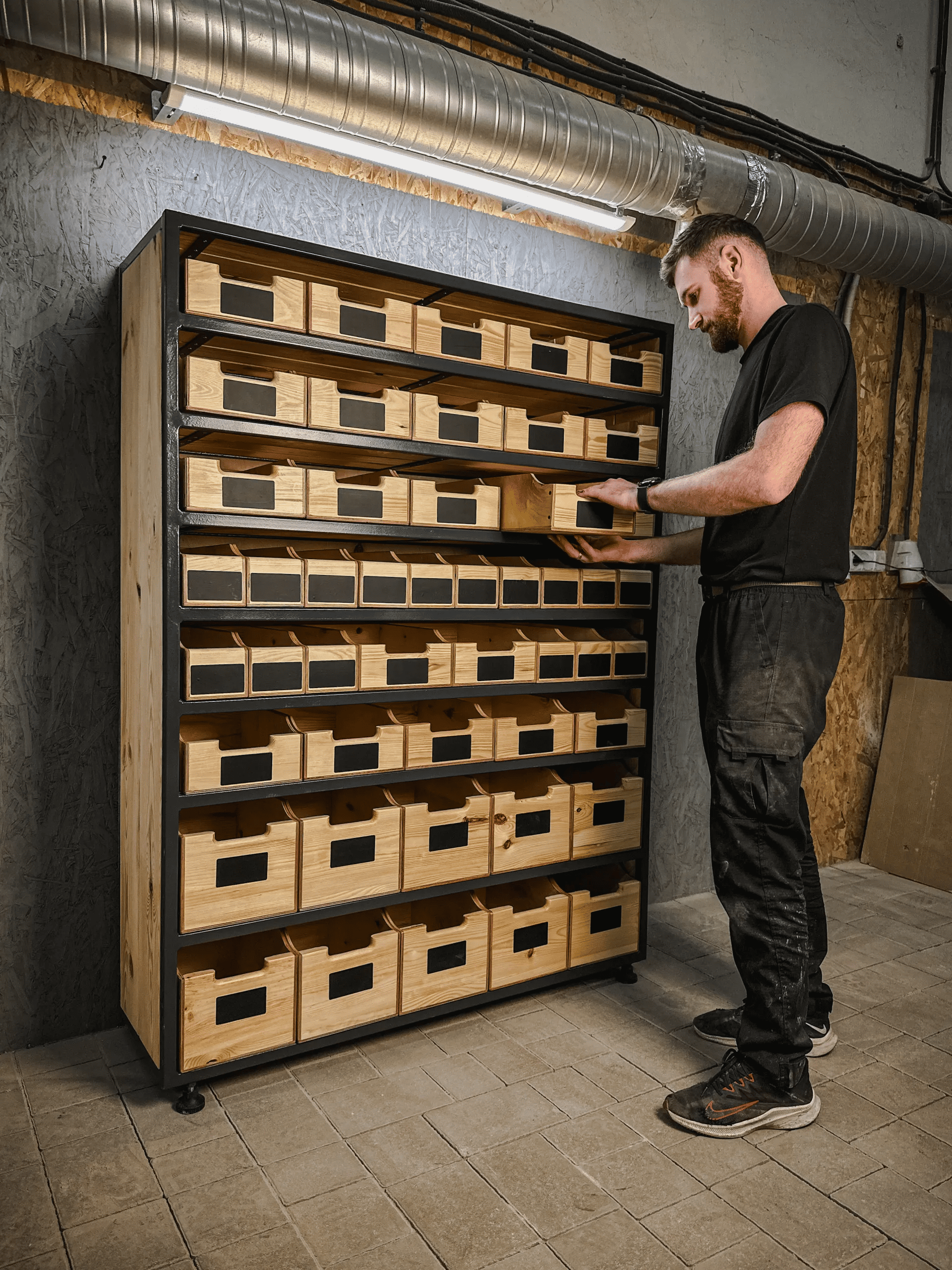 Стеллаж-органайзер из дерева и металла с ящиками 1200x375x1650 мм (13) - фото 7