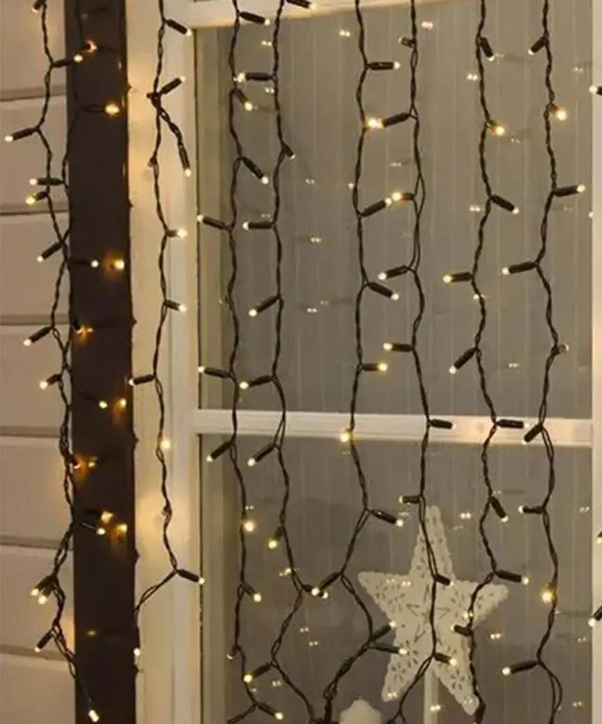Гирлянда штора уличная светодиодная 400 LED 3x2 м черный каучук 8 режимов/стабильный 220 В IP44 Теплый белый (24-1452-07)