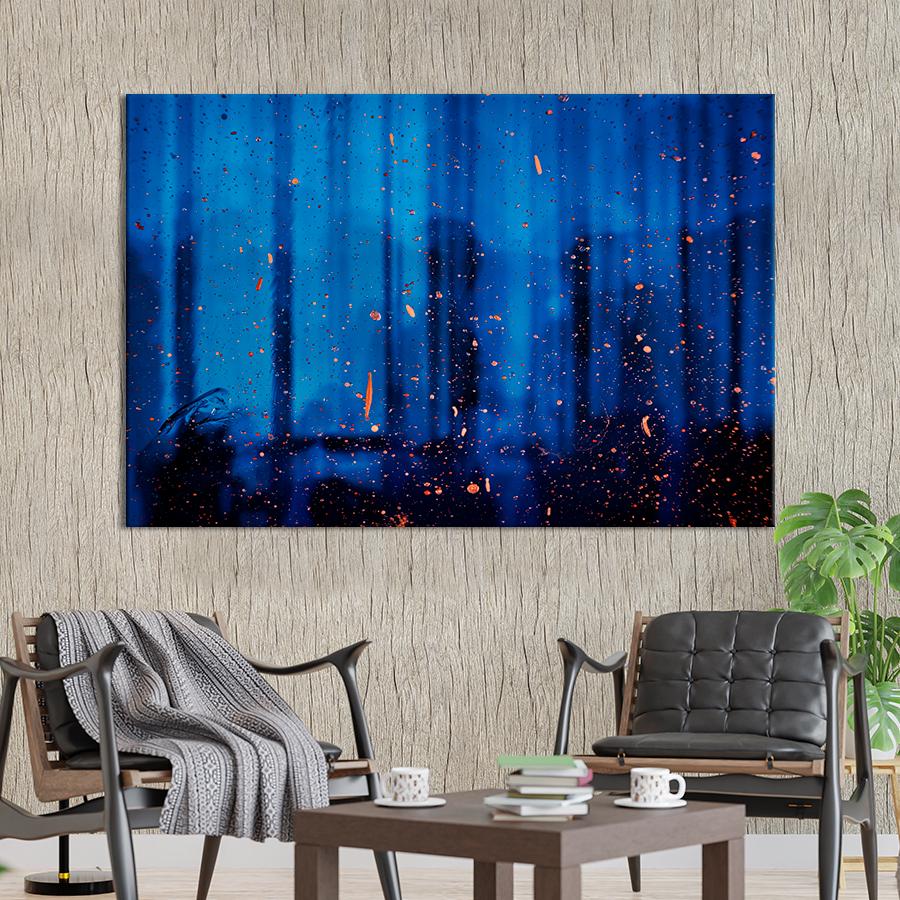 Картина абстракция Огненные искры на синем фоне 120x80 см (A943-1)