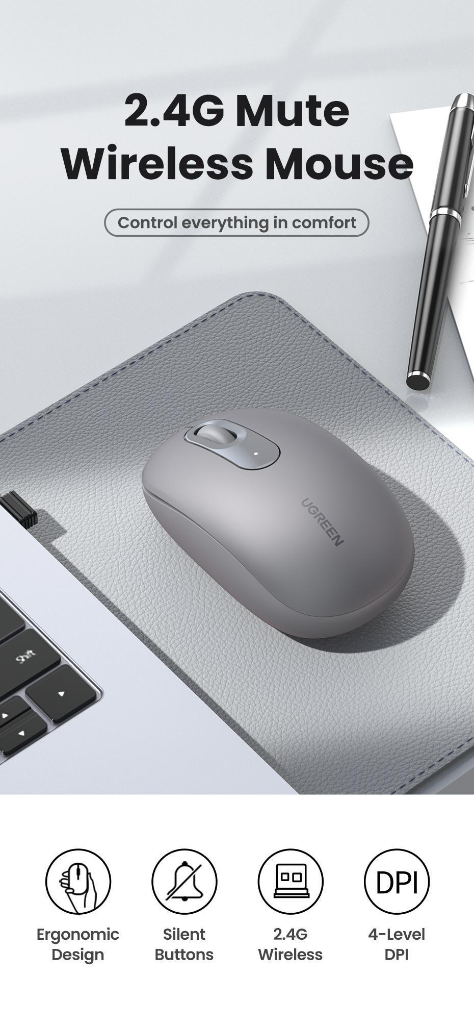 Мышь беспроводная Ugreen 2.4 ГГц DPI 2400 Серый (90669) - фото 5