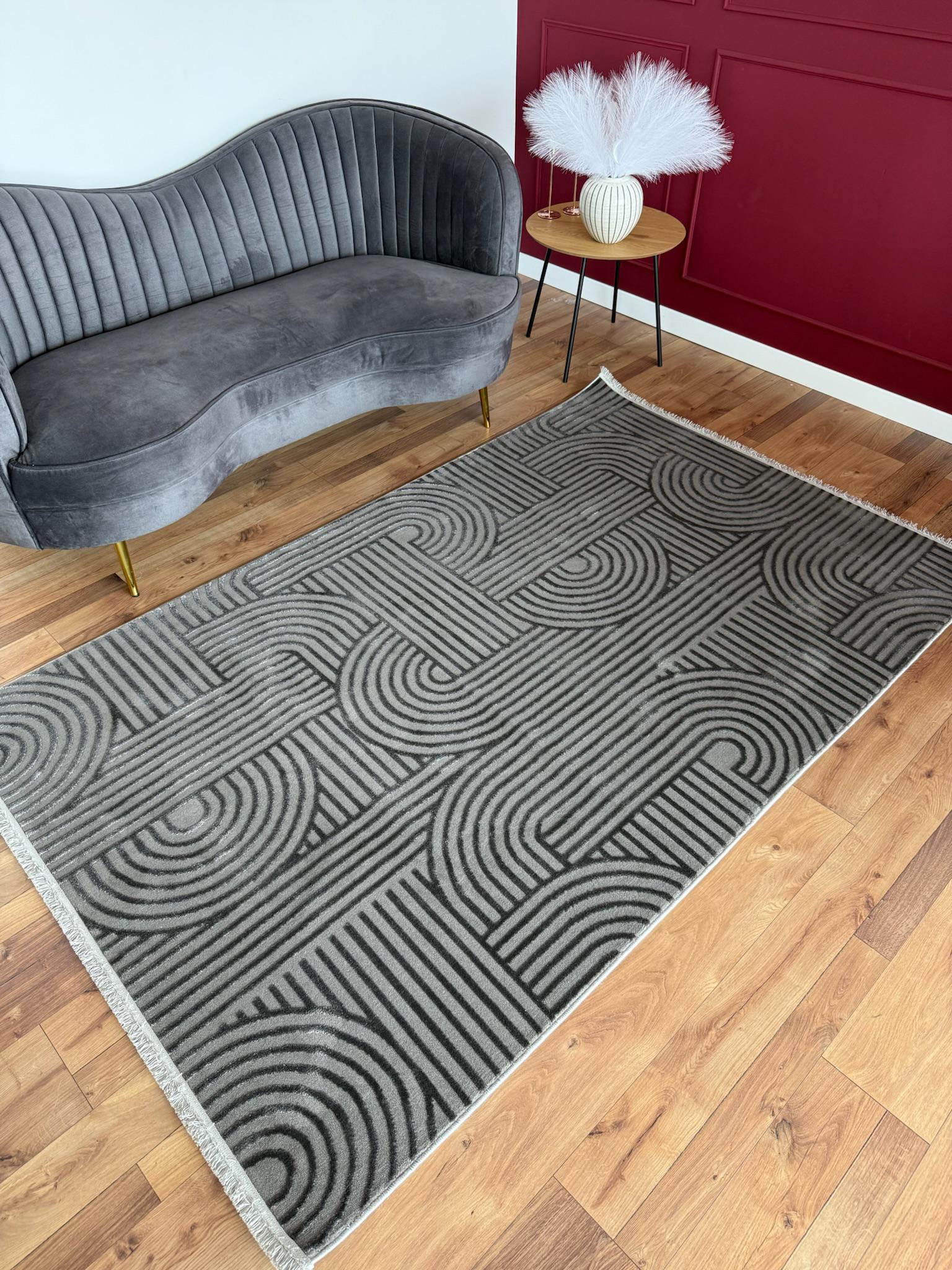 Ковер рельефный с геометрическим рисунком 120/180 прямоугольный Серый