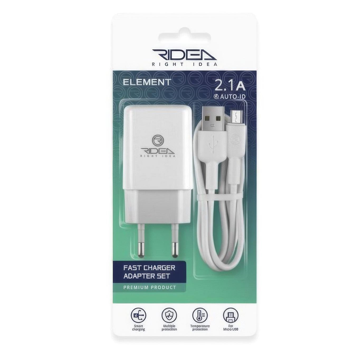 Блок питания для телефона с кабелем Ridea RW-11111 Element MicroUSB 2,1 A 15 Вт Белый (1010847-White) Блок питания для телефона с кабелем Ridea RW-11111 Element MicroUSB 2,1 A 15 Вт Белый (1010847-White)