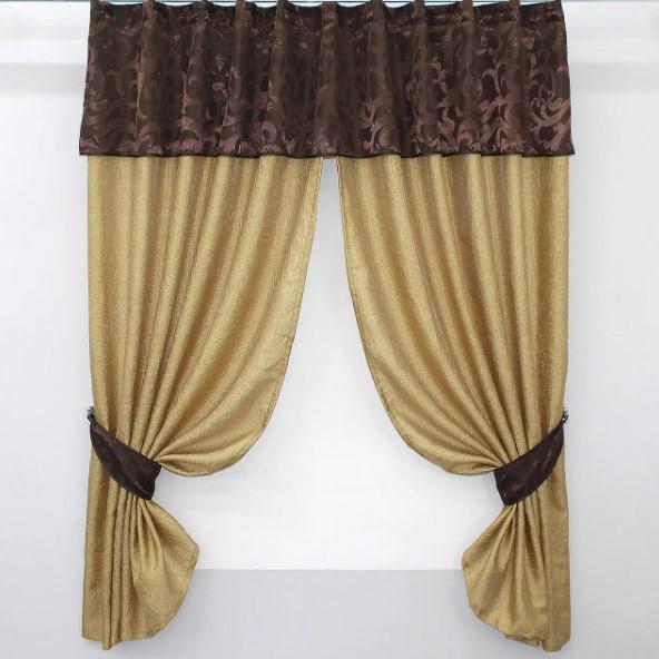 Шторки на кухню/балкон с ламбрекеном 270х170 см Золотистый/Коричневый (073к)