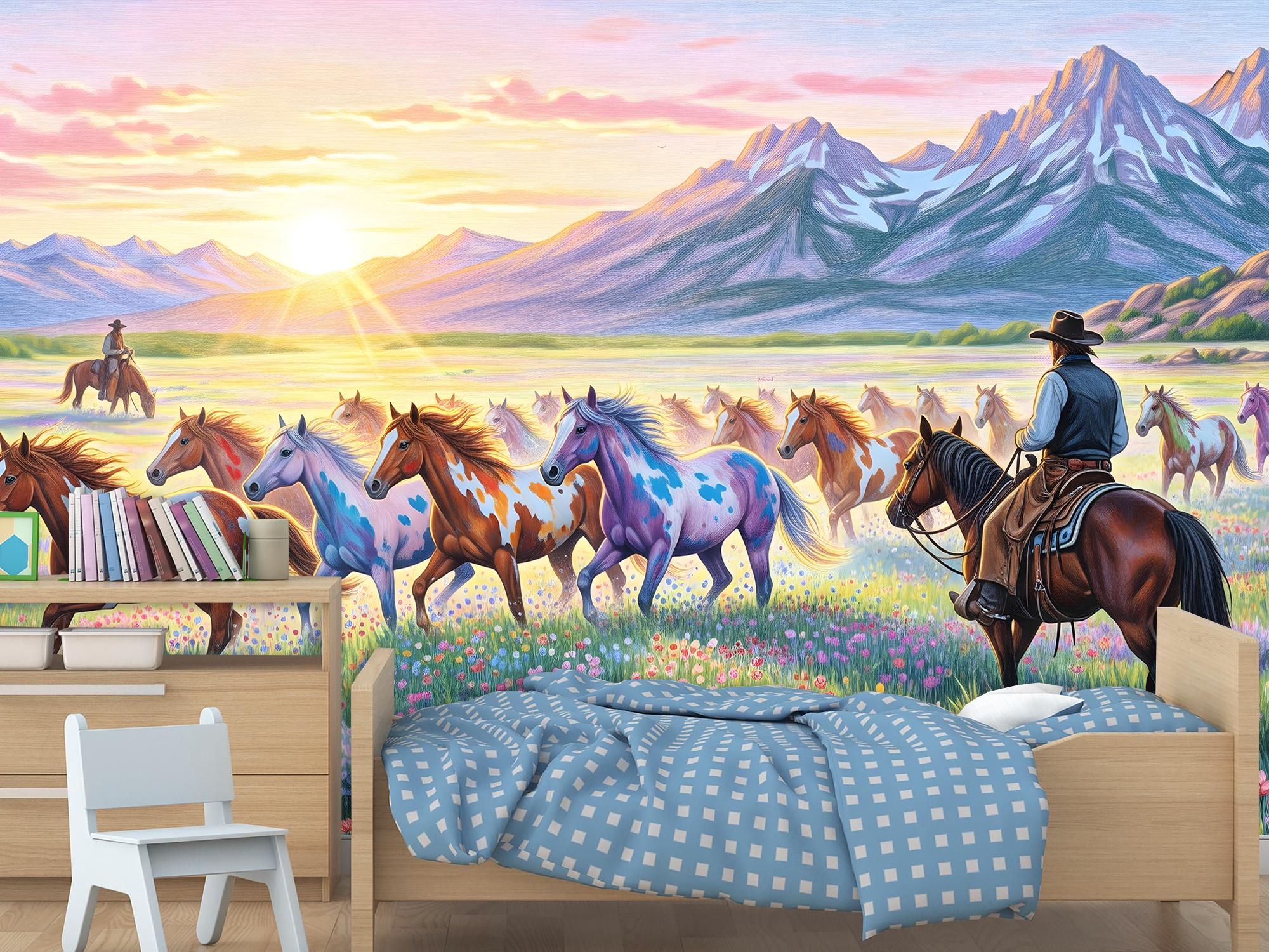 Фотообои флизелиновые Upstream Дикая мера: ковбои наблюдают за табуном лошадей 180х120 см (S5NTR-107/2) - фото 7
