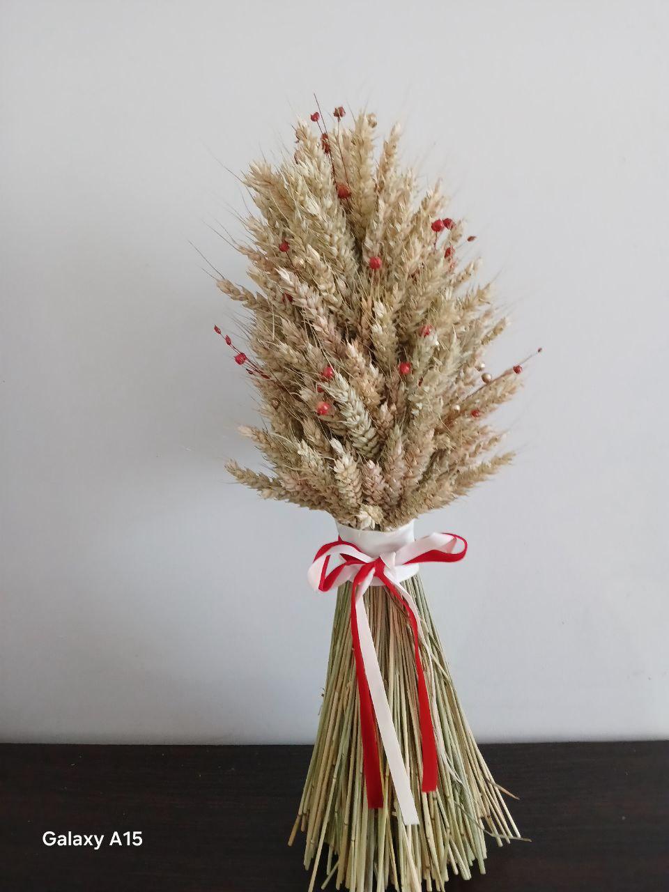 Дідух різдвяний з колосcя пшениці/льону та вівса 50-55 см з білою стрічкою (2822760190) - фото 4 Дідух різдвяний з колосcя пшениці/льону та вівса 50-55 см з білою стрічкою (2822760190) - фото 4