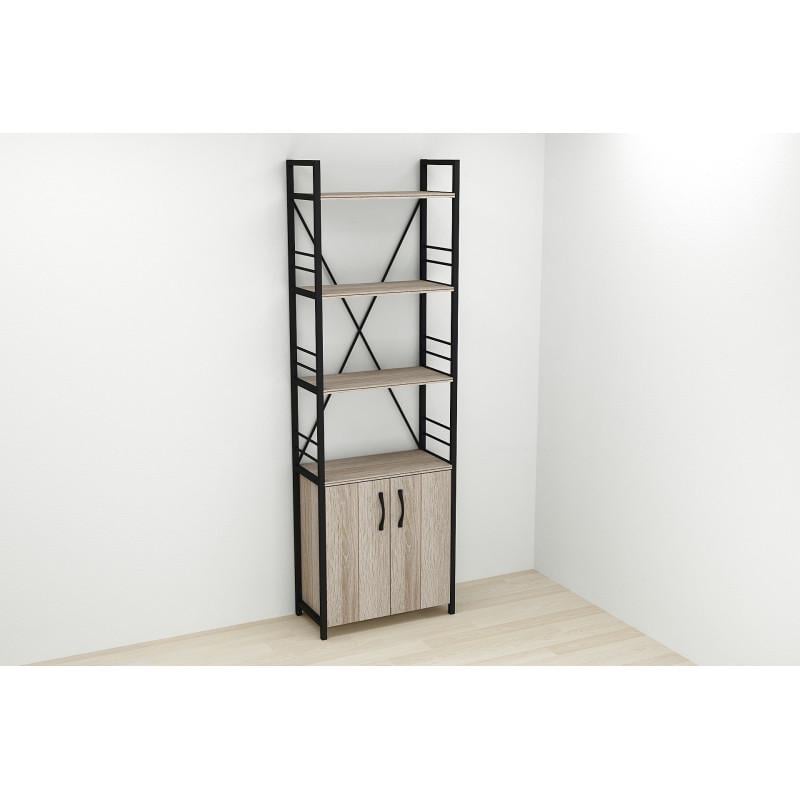 Етажерка Ferrum-decor Konekt 4/60 з тумбою метал/ДСП Чорний/Дуб сонома трюфель (FRD-104488) - фото 2 Етажерка Ferrum-decor Konekt 4/60 з тумбою метал/ДСП Чорний/Дуб сонома трюфель (FRD-104488) - фото 2