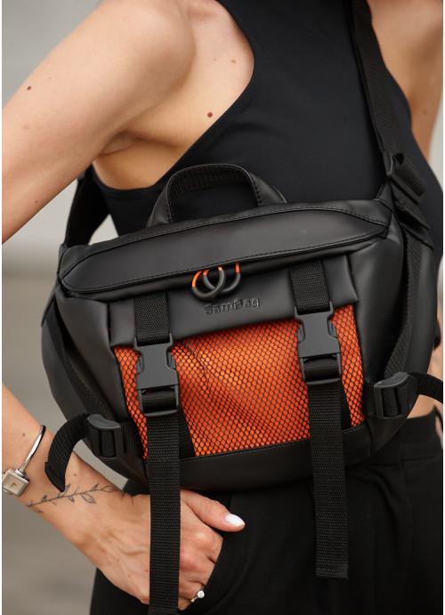 Поясная сумка женская Sambag из экокожи Черный с оранжевым (865038721)