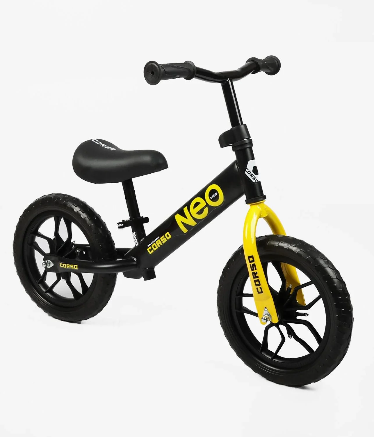 Беговел Corso Neo стальная рама колеса 12" подставка для ног Черный (EN-37994)