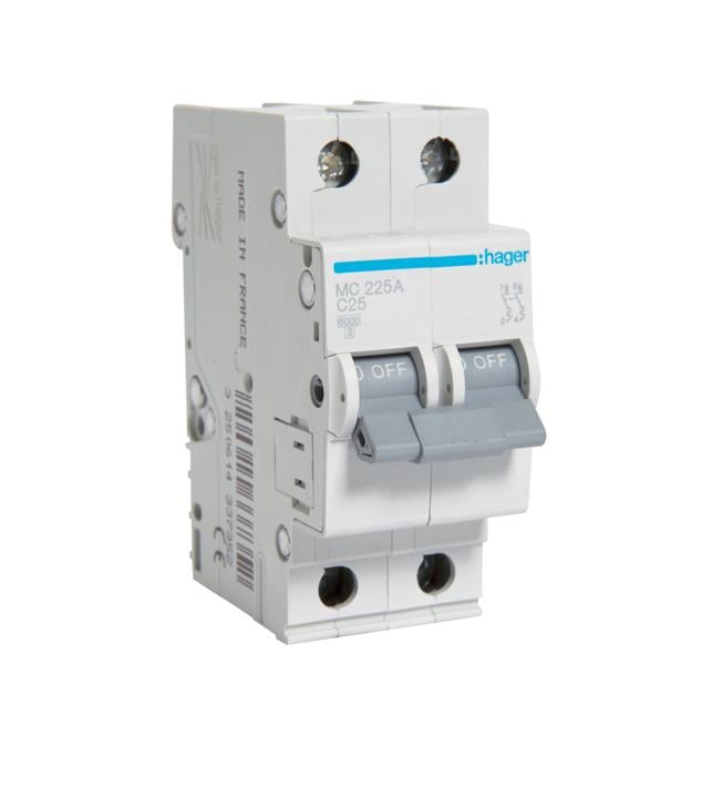 Автоматичний вимикач Hager 2P 25A C 6 kA MC225A 2M