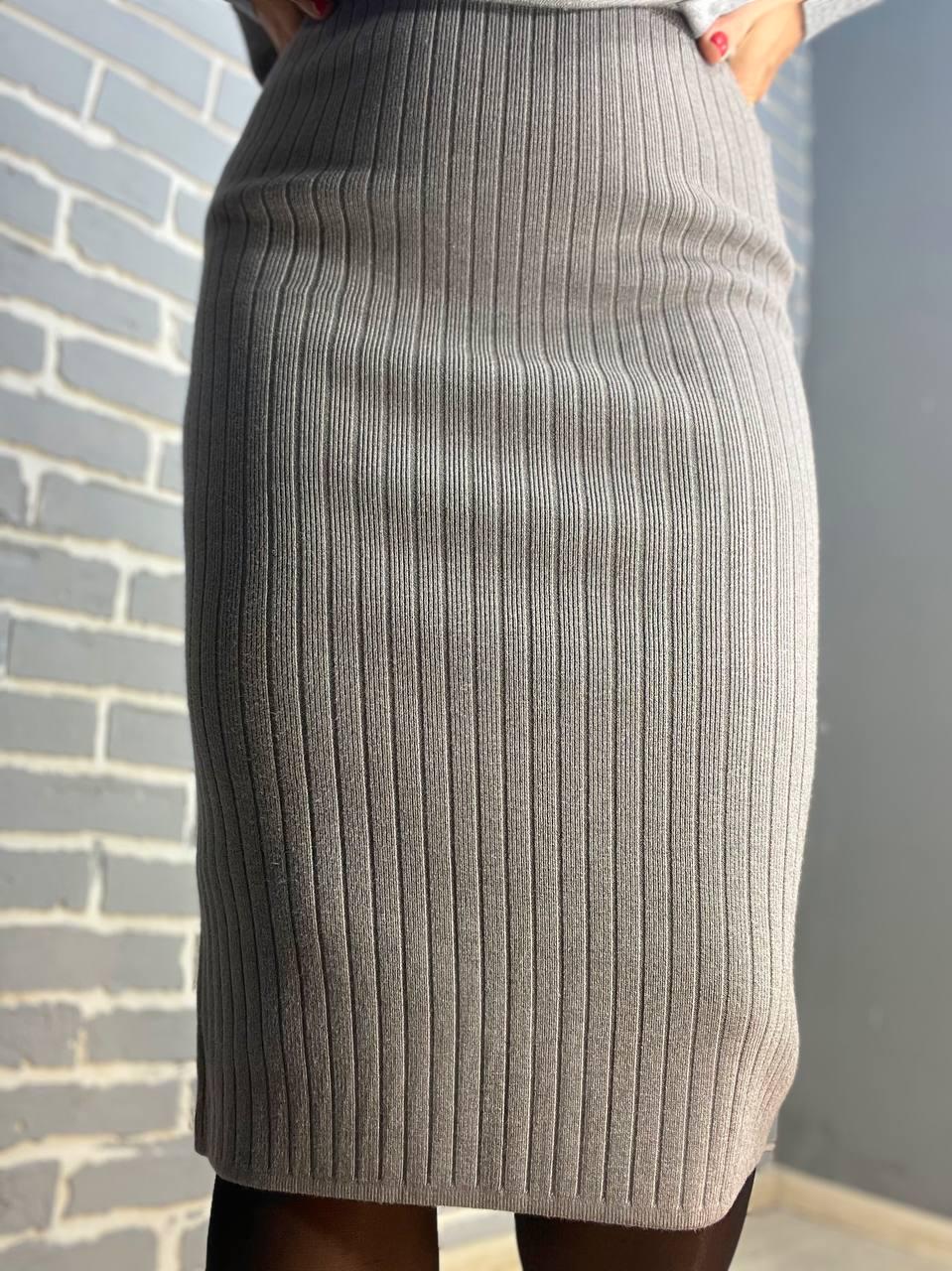 Юбка женская My fashion 478 вязка широкий рубчик разрез средняя длина р. 44-48 Серый (3025) - фото 3