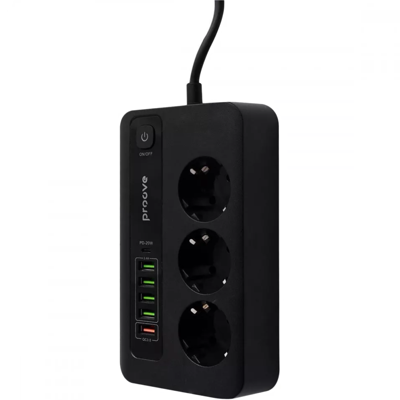 Подовжувач Proove Power Socket PD-03 3 Sockets 5 USB 1 Type-C 20 W 2 м Black - фото 2