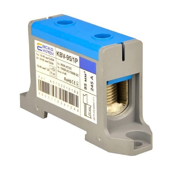 Клема ввідна силова АСКО KBV 16-95 мм.кв 245А 1-1 800V AC Синій (A0130010188)
