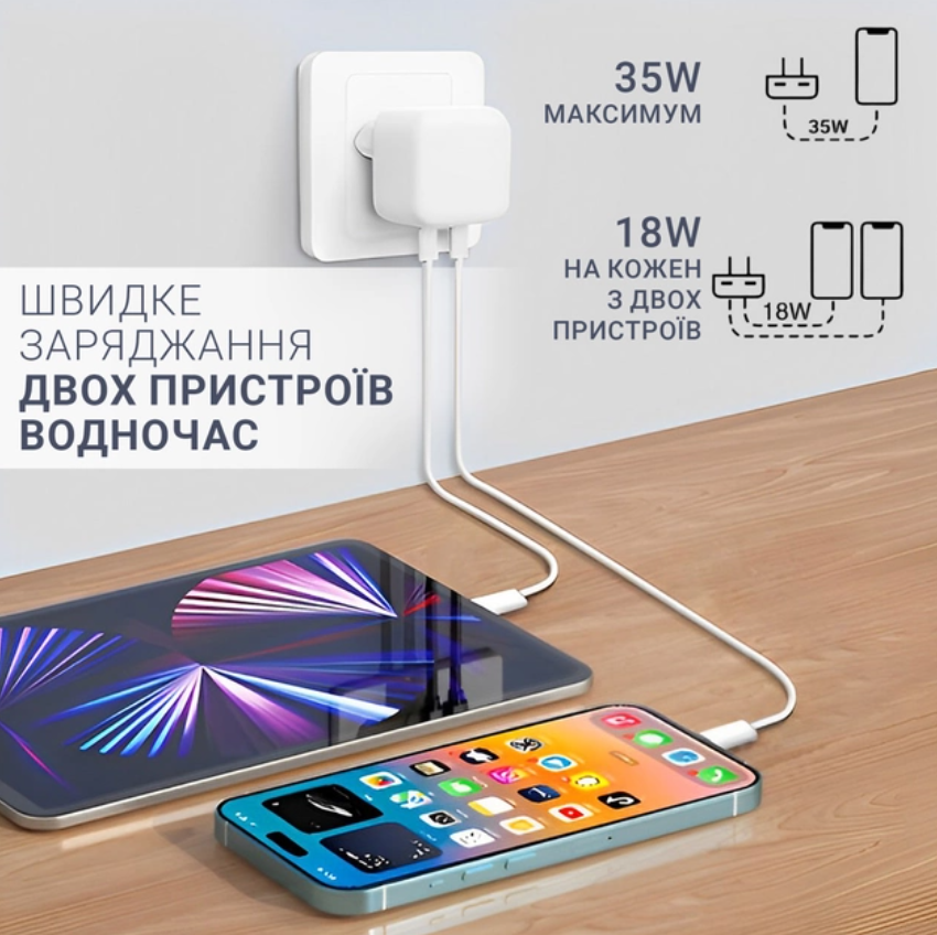 Зарядное устройство Dual USB-C Port с быстрой зарядкой 35 W (7afd468c) - фото 2