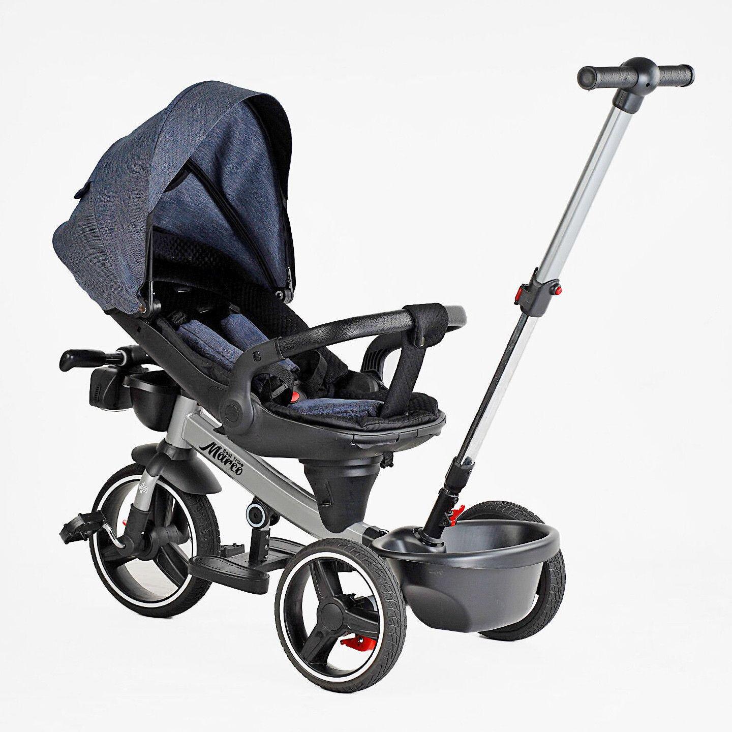 Велосипед дитячий триколісний Best Trike Marco 9155 PU складане кермо музична фара з батьківською ручкою Джинсовий (303-19) - фото 7