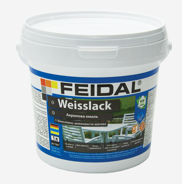 Эмаль акриловая Weisslack Feidal 1 л Белый шелковисто-матовый