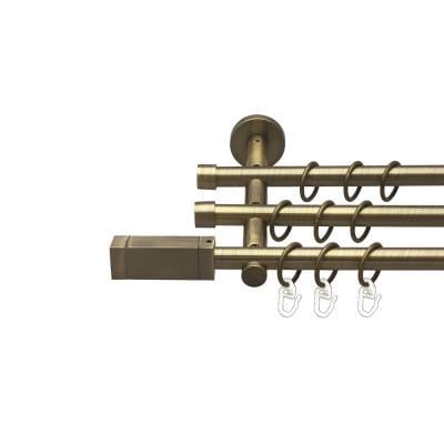 Карниз металлический Orvit Квадро трехрядный цилиндр 16/16/16 мм 300 см Антик (009-1926)