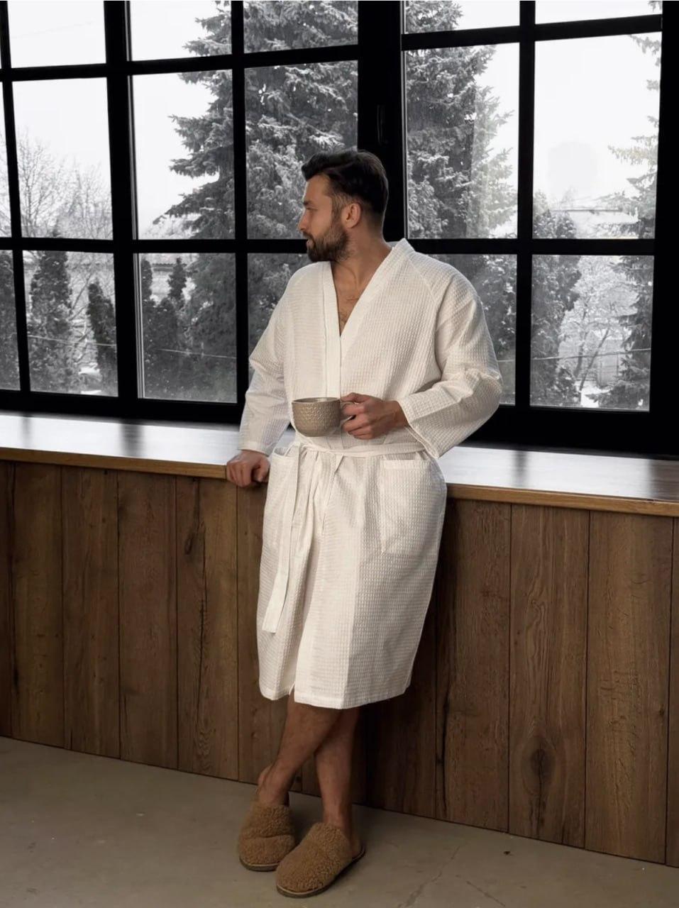 Халат для мужчин вафельный L Белый (Д-lel-mal-vafel25-004-02)