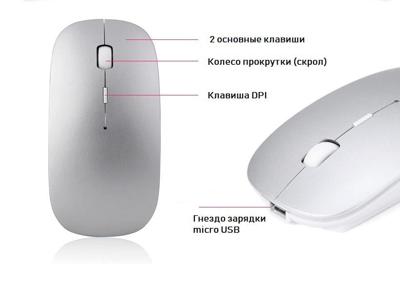 Мышь беспроводная Bluetooth USB с подсветкой Серый (13661759) - фото 4