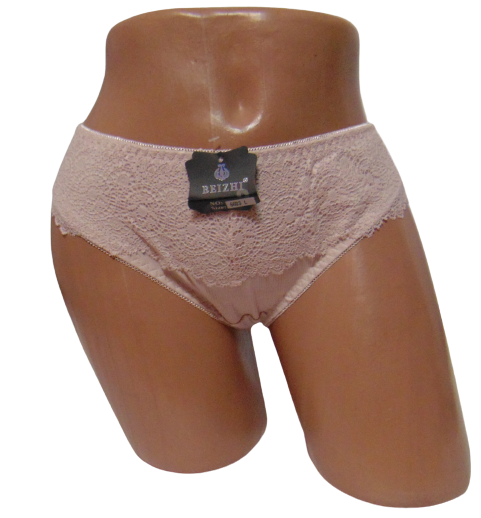 Женские трусики в рубчик Beizhi 6603 с кружевом M Пудровый (1798799840)