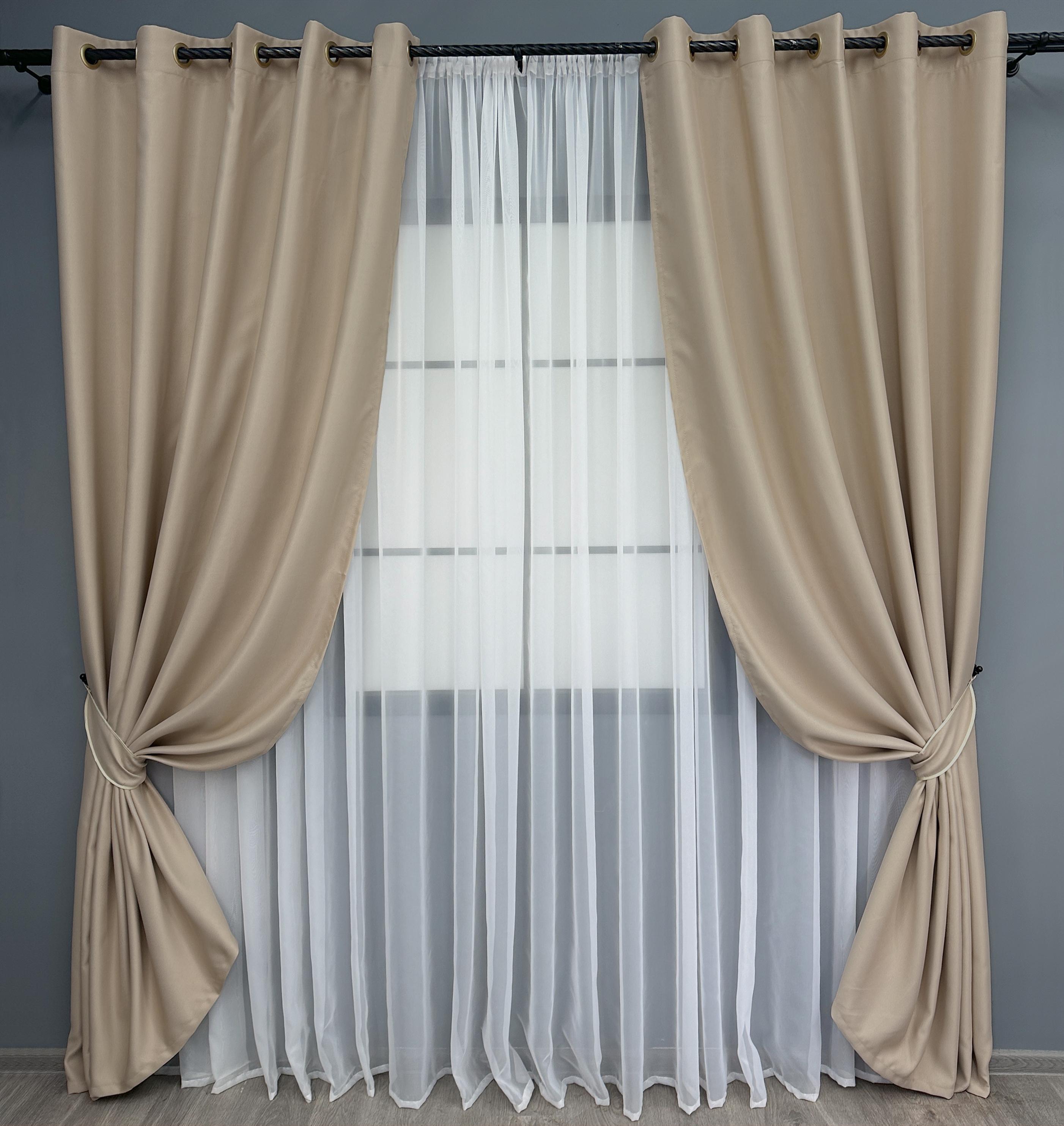 Комплект штор на люверсах VR-Textil Fusion Dimout №827ш 150х250 см 2 шт. Бежевый (37-0123)