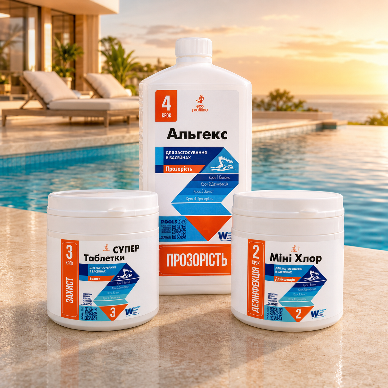 Комплект хімії для басейну 3в1 Water World Window для каркасного басейну міні хлор/супер хлор/альгекс (00000002)