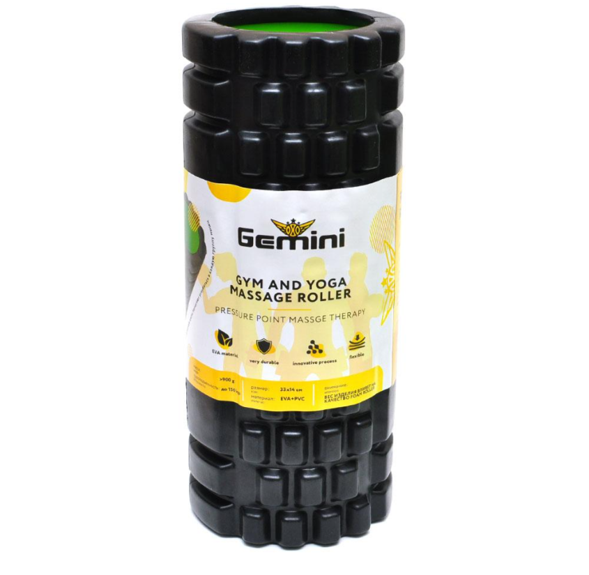 Масажний ролик для йоги Gemini 33х14 см Чорний (G0001B)