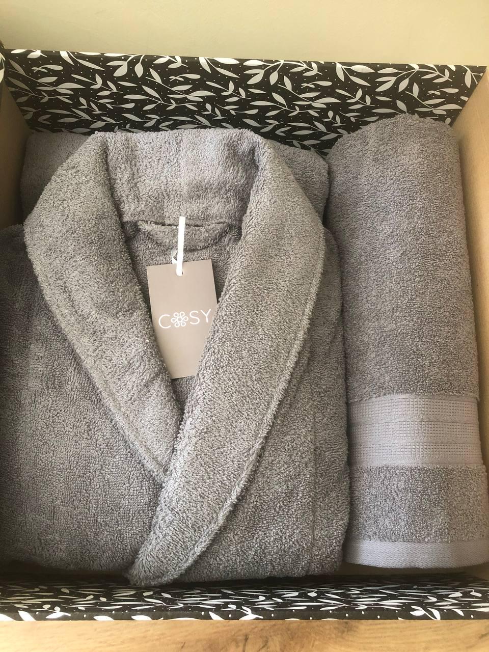 Набор мужской Fortune от COSY махровый халат-шаль M и полотенце Серый (925+Cb900+K7)