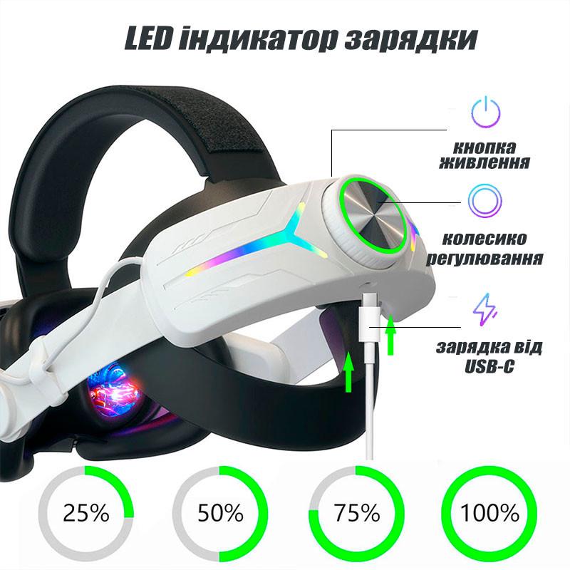 Крепление на голову Oculus Quest 3 RGB с аккумулятором 8000 mAh (19480574) - фото 6