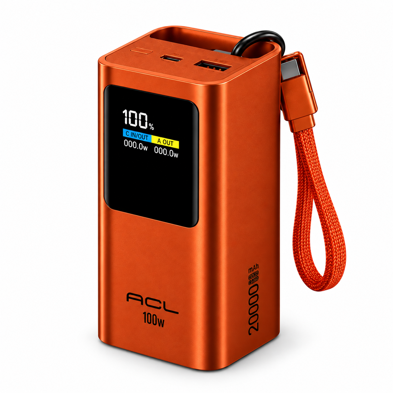 Повербанк универсальный PD Type-C USB с быстрой зарядкой/встроенным кабелем и дисплеем 20000 mAh 100W (37821740)