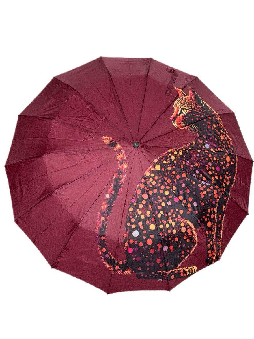 Зонтик автоматический женский Три Слона Кошка 14 спиц антиветер (272-2)